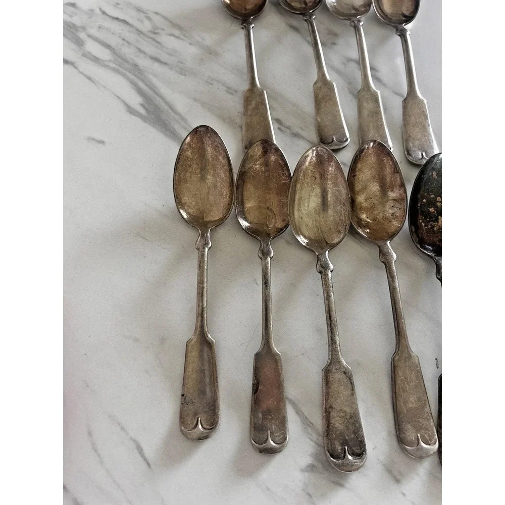 1847 Rogers Bros A1 Fiddle Pattern Spoons Silverplate Lot of 11 19th Century BxA